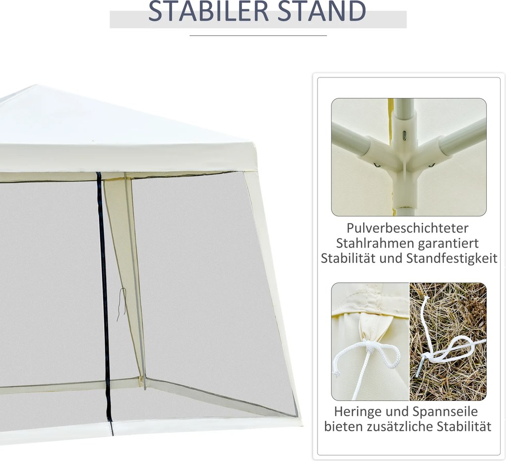 Outsunny Pawilon Ogrodowy 3x3m z Moskitierą Kremowy Metal i Poliester Odporny na Warunki Pogodowe Stylowy i Funkcjonalny | Aosom PL