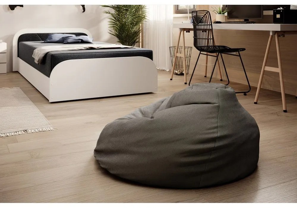 Białe/ciemnoszare tapicerowane/z płyty wiórowej łóżko jednoosobowe ze schowkiem z materacem 80x190 cm Parys – ELTAP