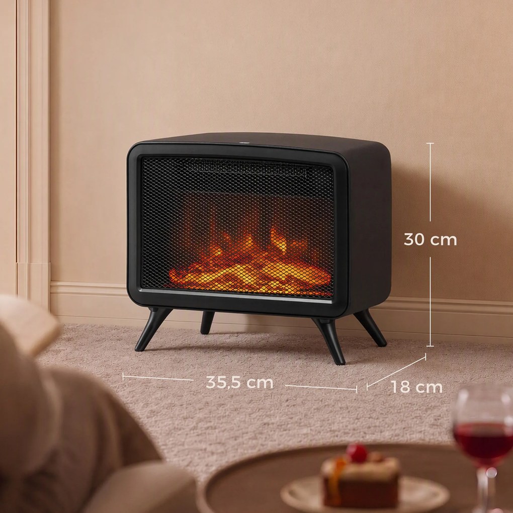 HOMCOM Elektryczny kominek 800/1600W z ogrzewaniem, odłączana podstawa, regulowany termostat, efekt płomienia 3D | Aosom PL
