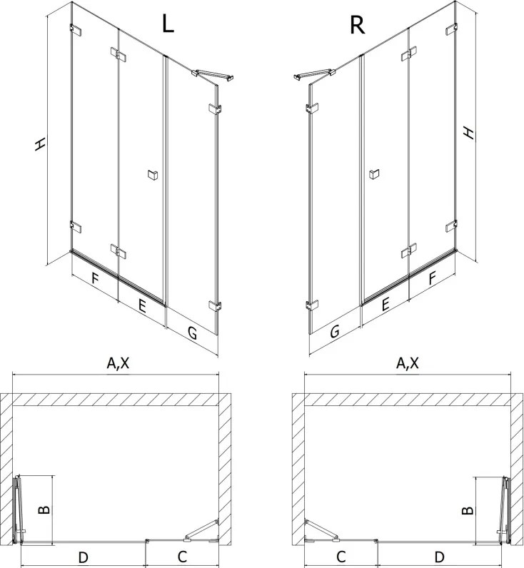 Mexen Lunar-F drzwi prysznicowe składane lewe 130 cm, transparent, chrom - 836S-130-050-01-00-L