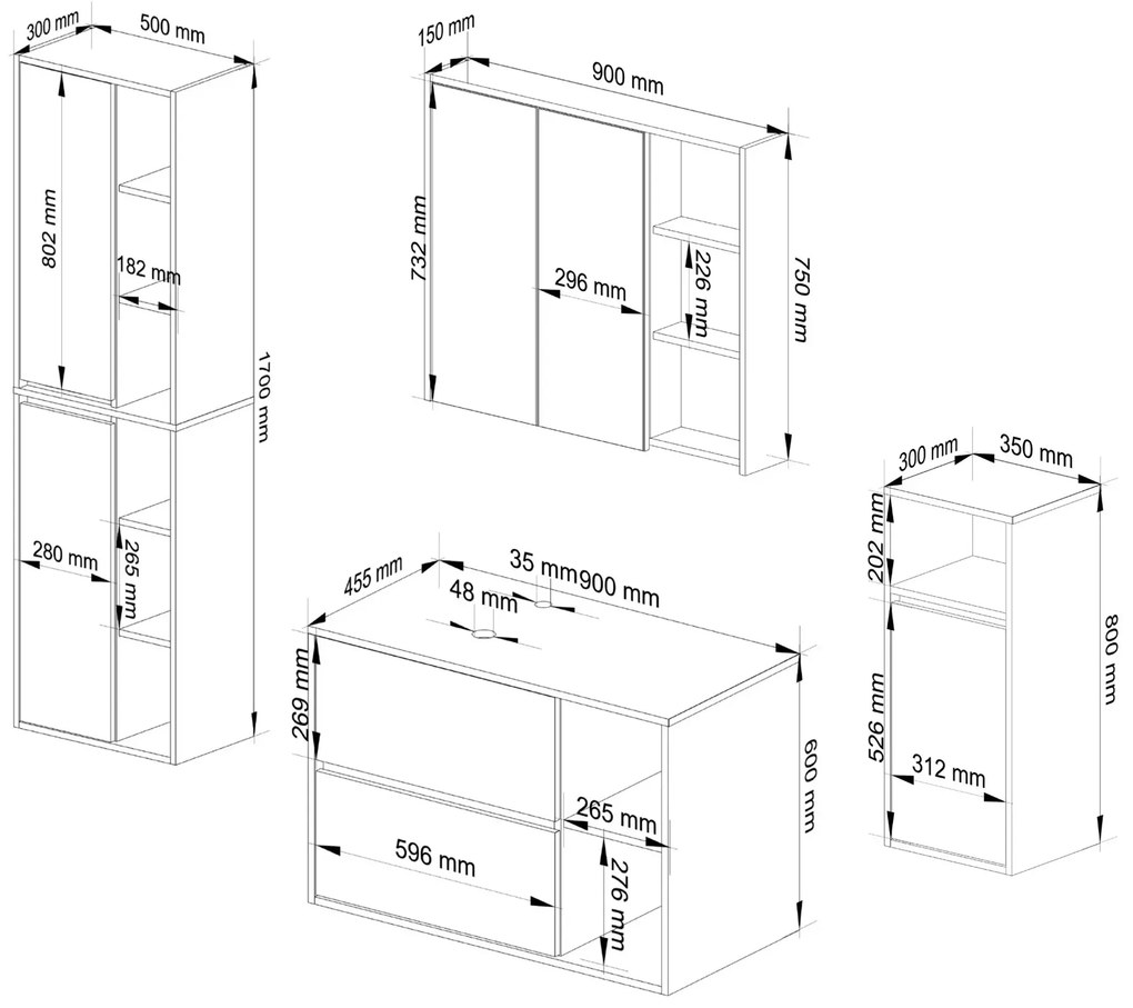 Komplet mebli łazienkowych dąb artisan+grafit A4-C71