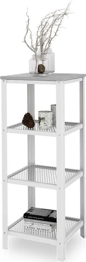 Minimalistyczny regał z metalowym stelażem biały + beton D6-M26