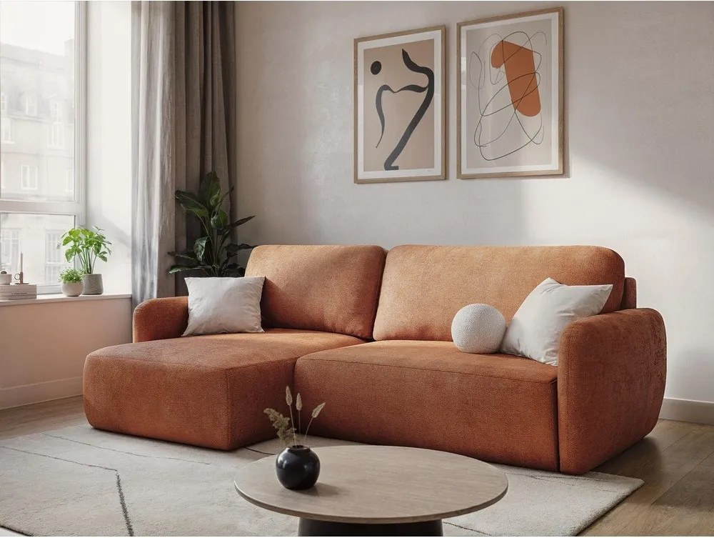 Jasnoszara rozkładana sofa z tkaniny szenilowej ze schowkiem 218 cm Lilo – Makamii