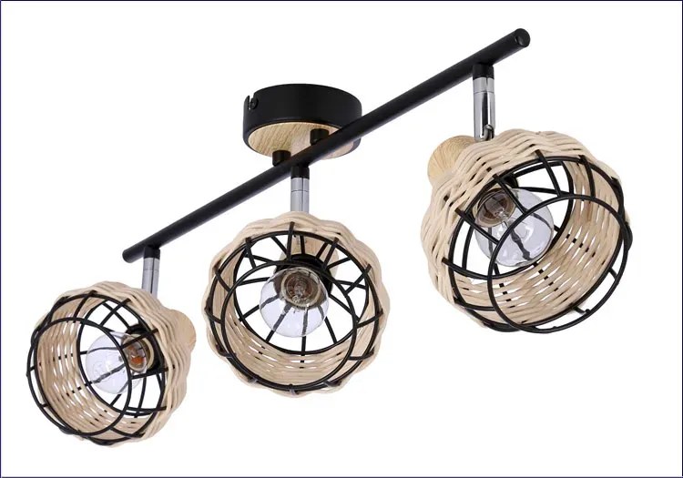 Potrójna lampa sufitowa do kuchni w stylu boho czarny + drewniany - Z057 Avas