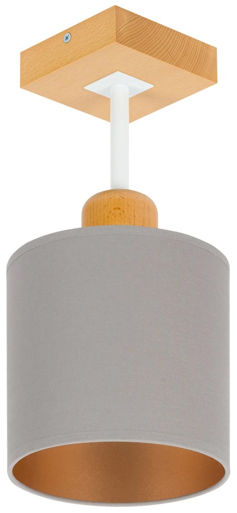 Szara lampa sufitowa, jednopunktowy spot CL-DWE10x10BU-GR z drewna E27