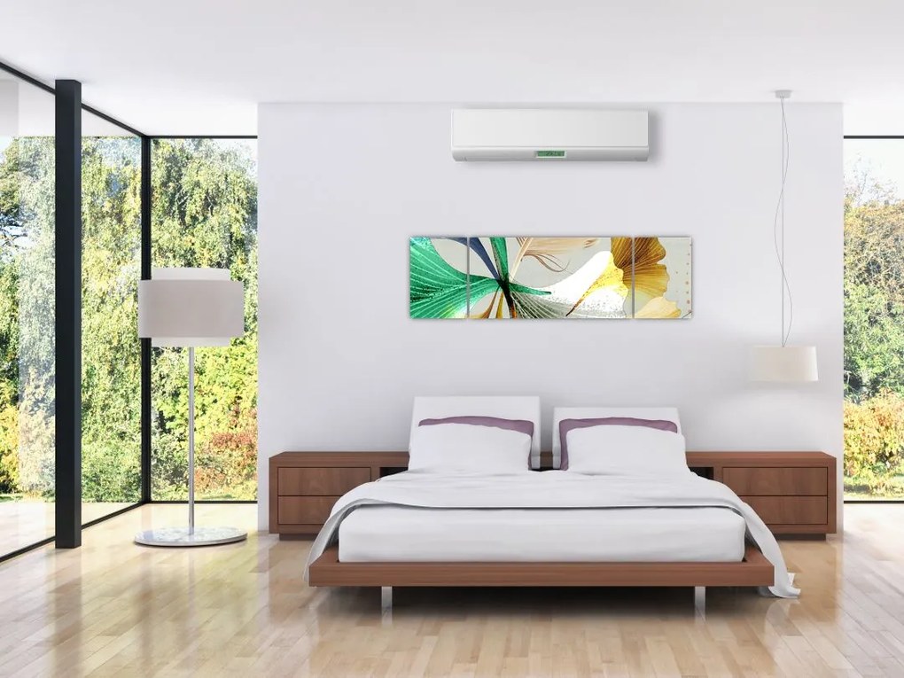 Obraz - Liście z piórami (170x50 cm)