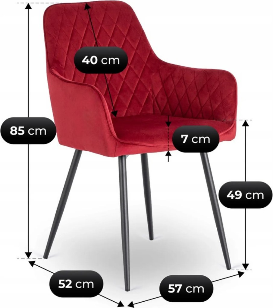 Krzesło Tapicerowane do Jadalni BRESSO Bordowe Welurowe Nowoczesne Loft