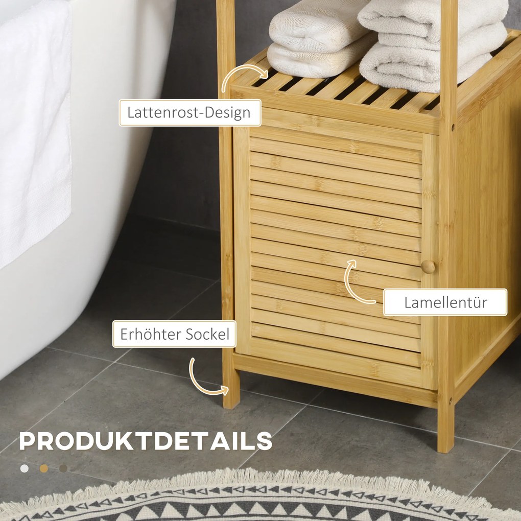 kleankin Szafka łazienkowa półka na ręcznik, bambus, 1 półka, 1 szafka, 33 cm x 36,5 cm x 67 cm, naturalne drewno