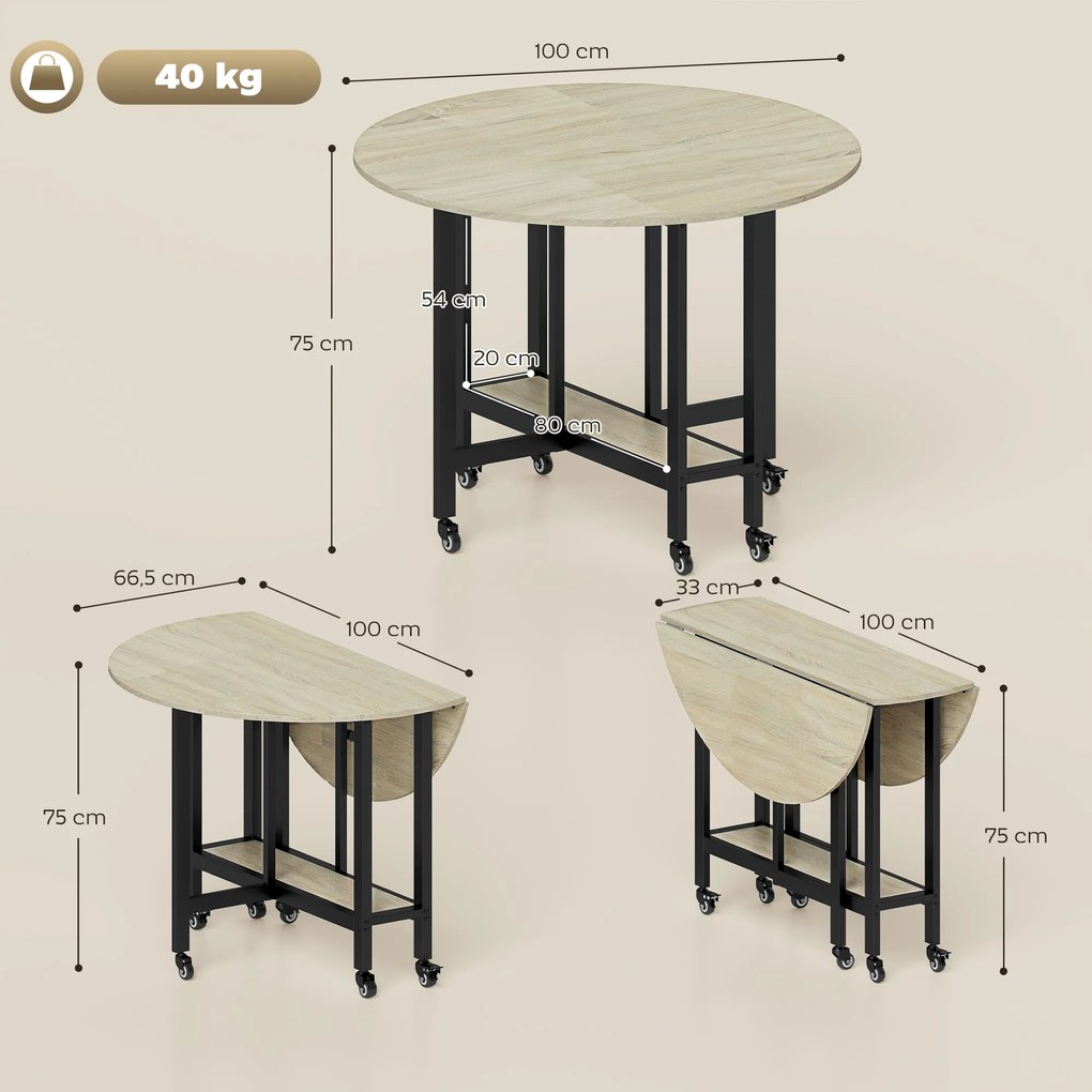 HOMCOM Składany stół, stół z funkcją składania i otwartą półką, mobilny stół kuchenny do jadalni, małych przestrzeni, naturalny | Aosom PL
