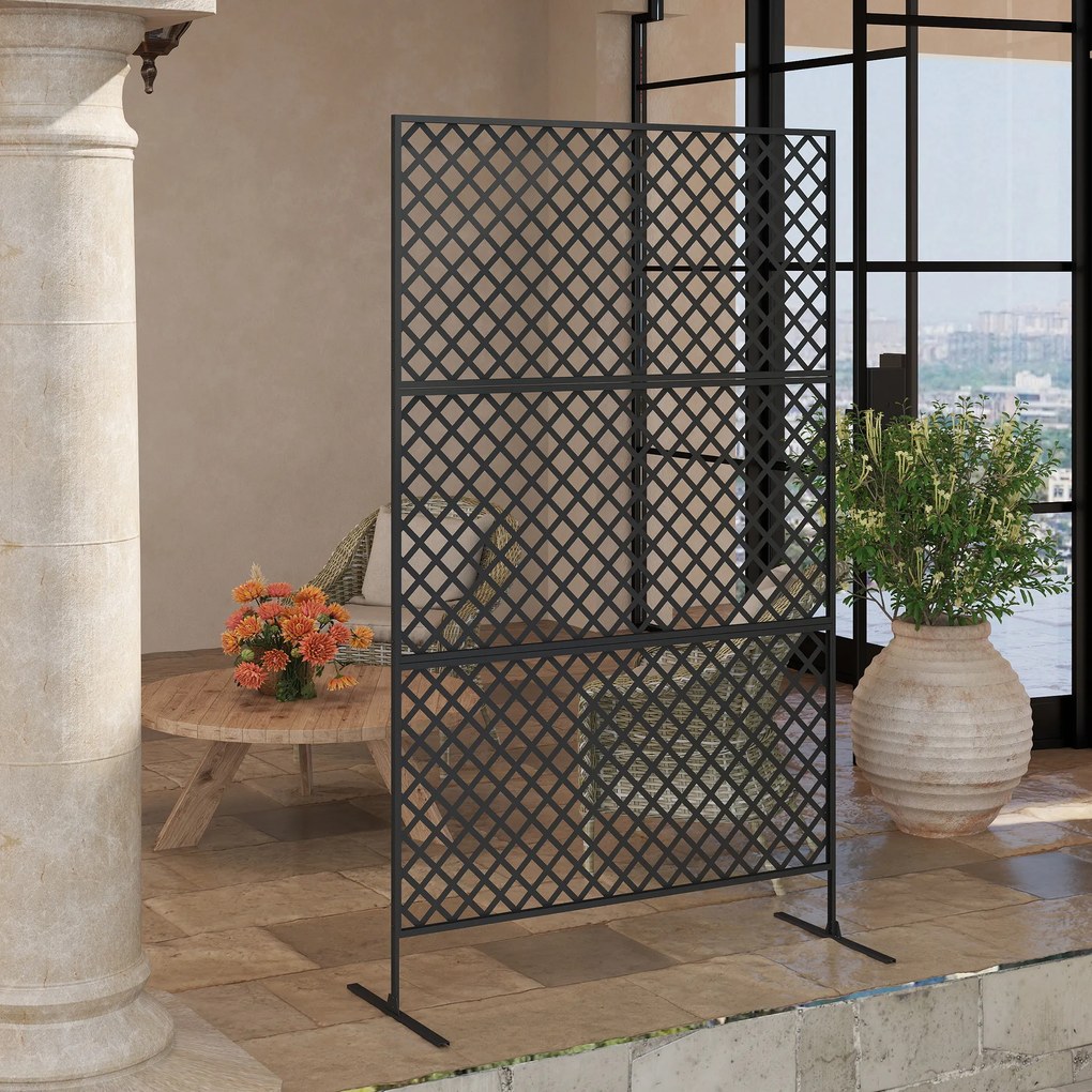 Outsunny Metalowy ekran ogrodowy wolnostojąca przegroda na taras werandę i ogród czarna stal | Aosom PL