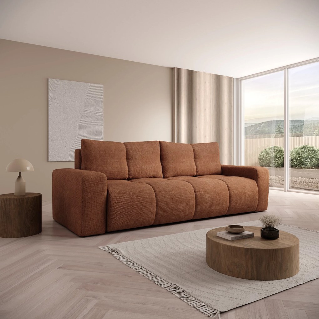 Masseno Sofa DUCA z funkcją spania i pojemnikiem na pościel, Rozkładana sofa - Ceglasty, FLOW 09