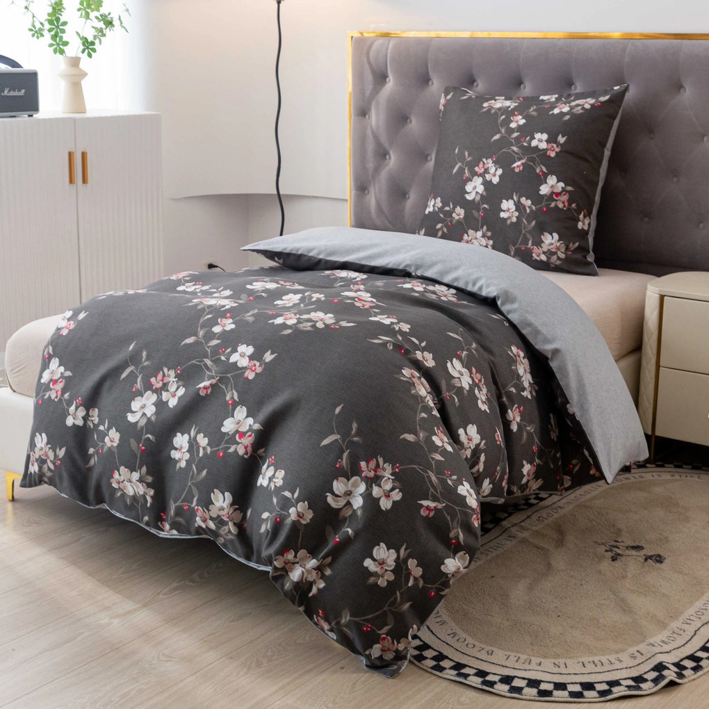 PrzytulneMieszkanie.pl PrzytulneMieszkanie.pl Pościel flanelowa BLOSSOM szara Rozmiar pościeli: 70 x 90 cm | 140 x 200 cm