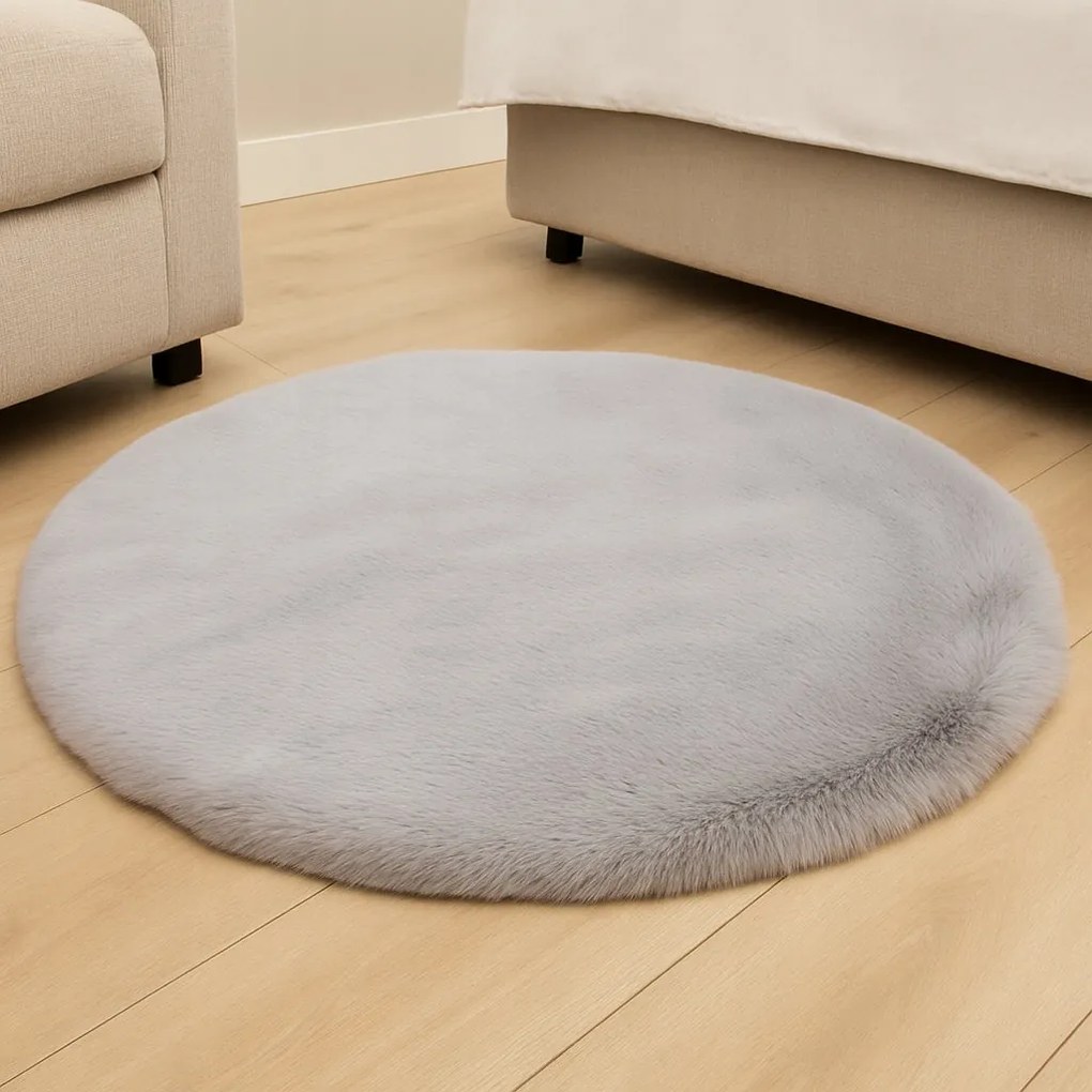 Dywanik futrzany kremowy okrągły FI80cm miękki puszysty guma antypoślizgowa