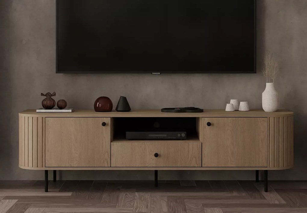 Szafka RTV Opunio 2 – 2 fronty, 1 szuflada, półka zewnętrzna, nowoczesny design