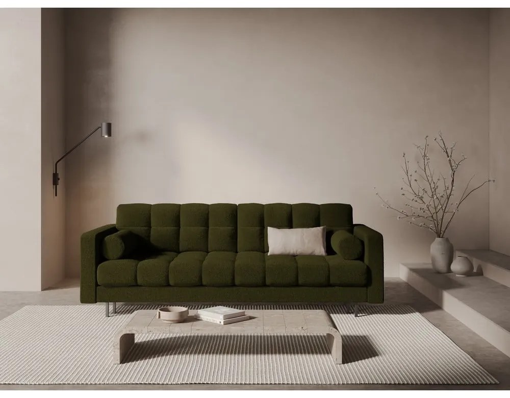 Zielona rozkładana sofa ze schowkiem z materiału bouclé 222 cm Bali – Cosmopolitan Design