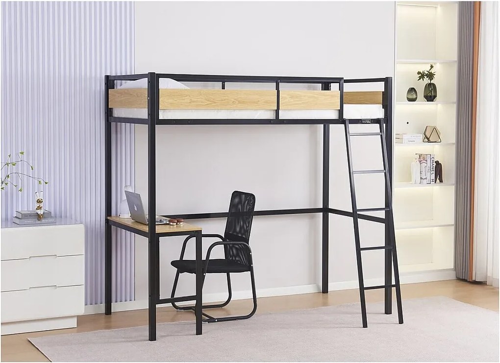 Łóżko piętrowe "Ethan" z biurkiem – 90 x 190 cm – czarne