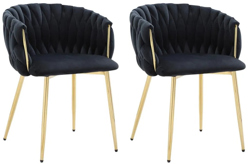 Zestaw 2 krzeseł z podłokietnikami z weluru i złotego metalu - Czarny - ELEGANO