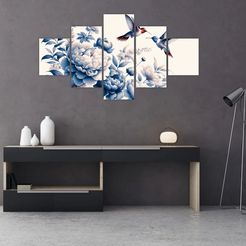 Obraz - Kolibry nad kwiatem (125x70 cm)