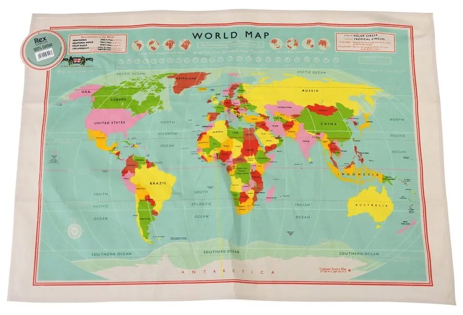 Bawełniana ścierka Rex London World Map, 50 x 70 cm