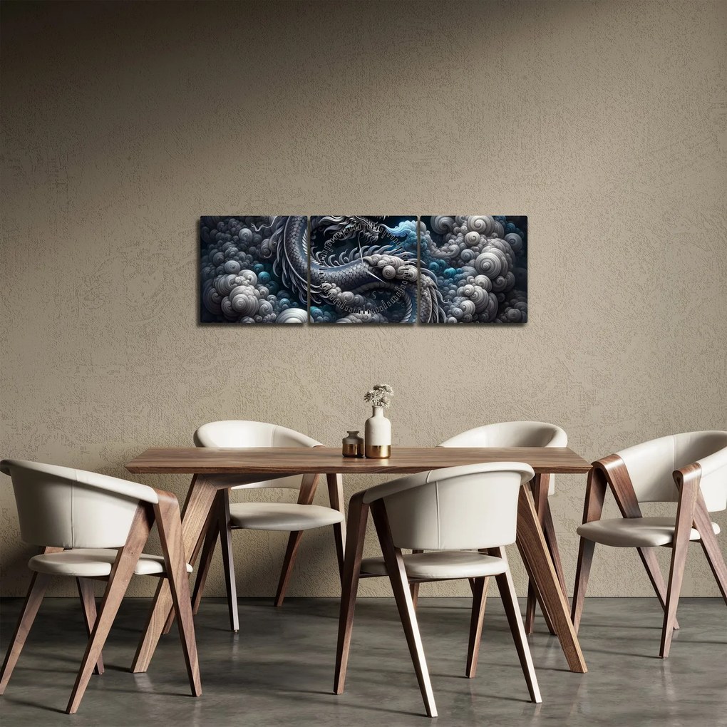 Obraz – Smok w dymie (z zegarem) (90x30 cm)