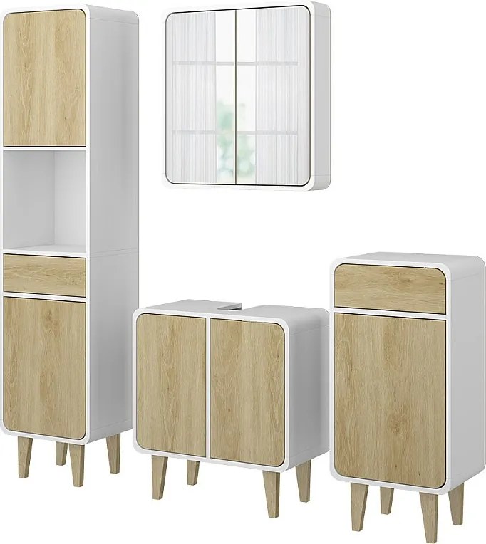 Zestaw mebli łazienkowych biały/dąb 60x30x61 arla