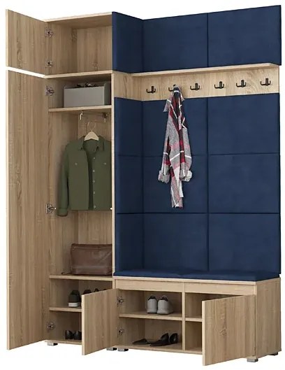 Szafa z siedziskiem tapicerowanym dąb sonoma + granat L5-T53