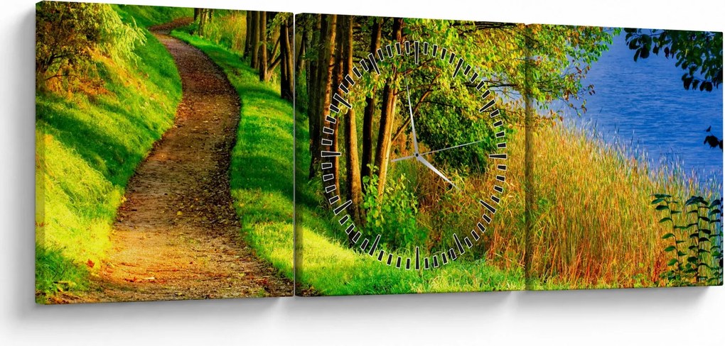 Obraz szlaku wzdłuż wody (z zegarem) (90x30 cm)