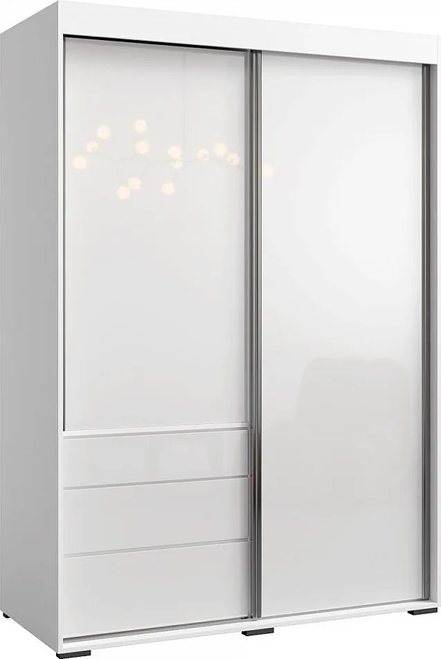 Szafa przesuwna z szufladami Torino 2D 140 Biała (lacobel)