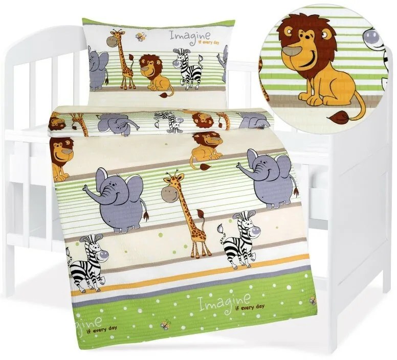 Bellatex Baby pościel z krepy Agata Safarizielona, 90 x 135 cm, 45 x 60 cm