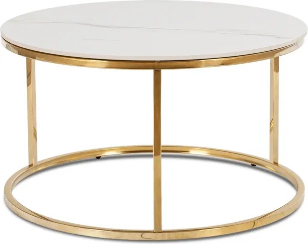 Stolik Kawowy VENICE 80 cm Biały Marmur/Złoty Nowoczesny Glamour