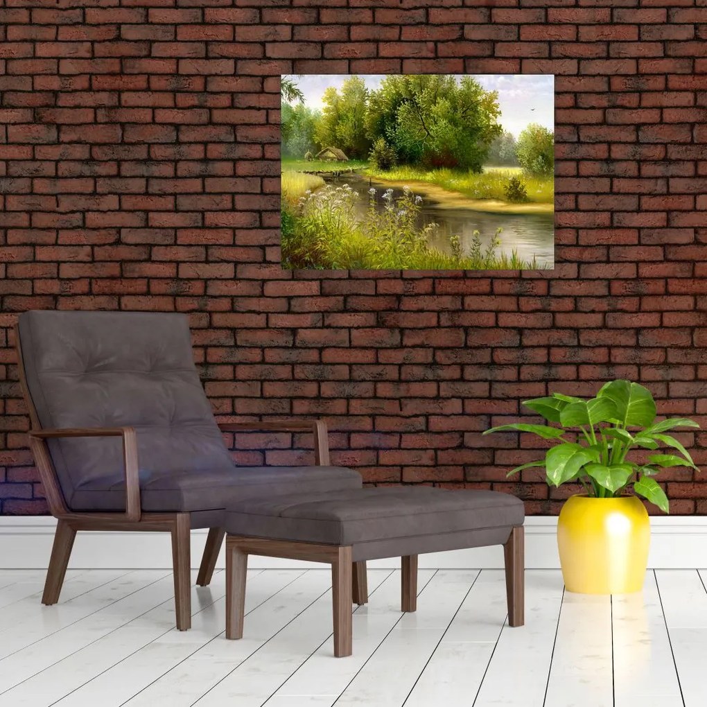 Obraz - Rzeka przy lesie, obraz olejny (70x50 cm)