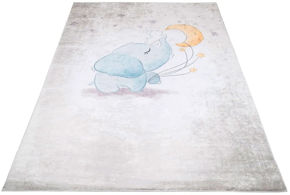 Jasnoszary dziecięcy dywan ze słonikiem N7-C40