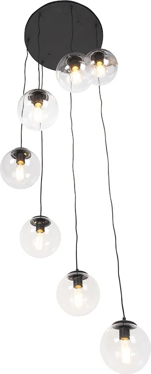 Lampa wisząca w stylu art deco czarna 7-światłowa - Pallon