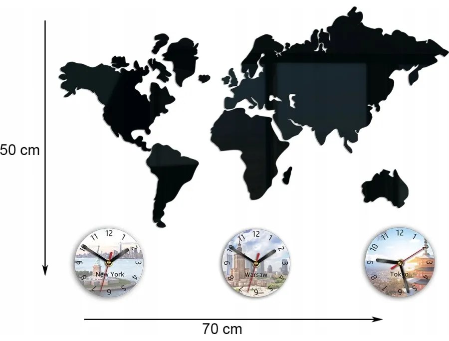 Zegar ścienny w stylu nowoczesnym akrylowy mapa 70 x 51 nadruk tarcze