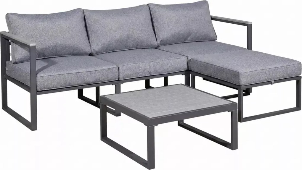 Szary nowoczesny zestaw mebli ogrodowych Marinel - sofa 3 osobowa + pufa + stolik kawowy