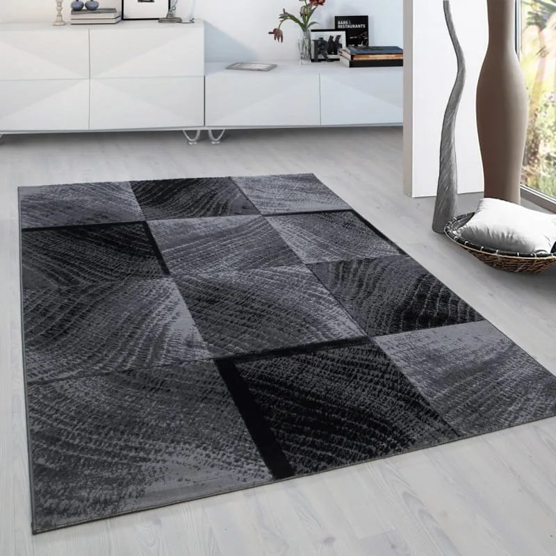 Dywan nowoczesny Plus Kwadraty szaro-czarny 200 cm x 290 cm