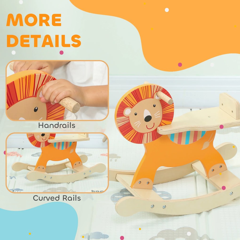 AIYAPLAY Bujak w motywie lwa, udźwig 25 kg, 2-5 lat, drewno, pomarańczowy