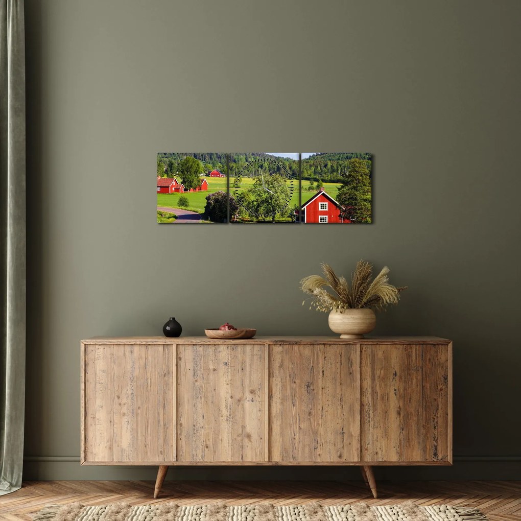 Obraz wsi (z zegarem) (90x30 cm)