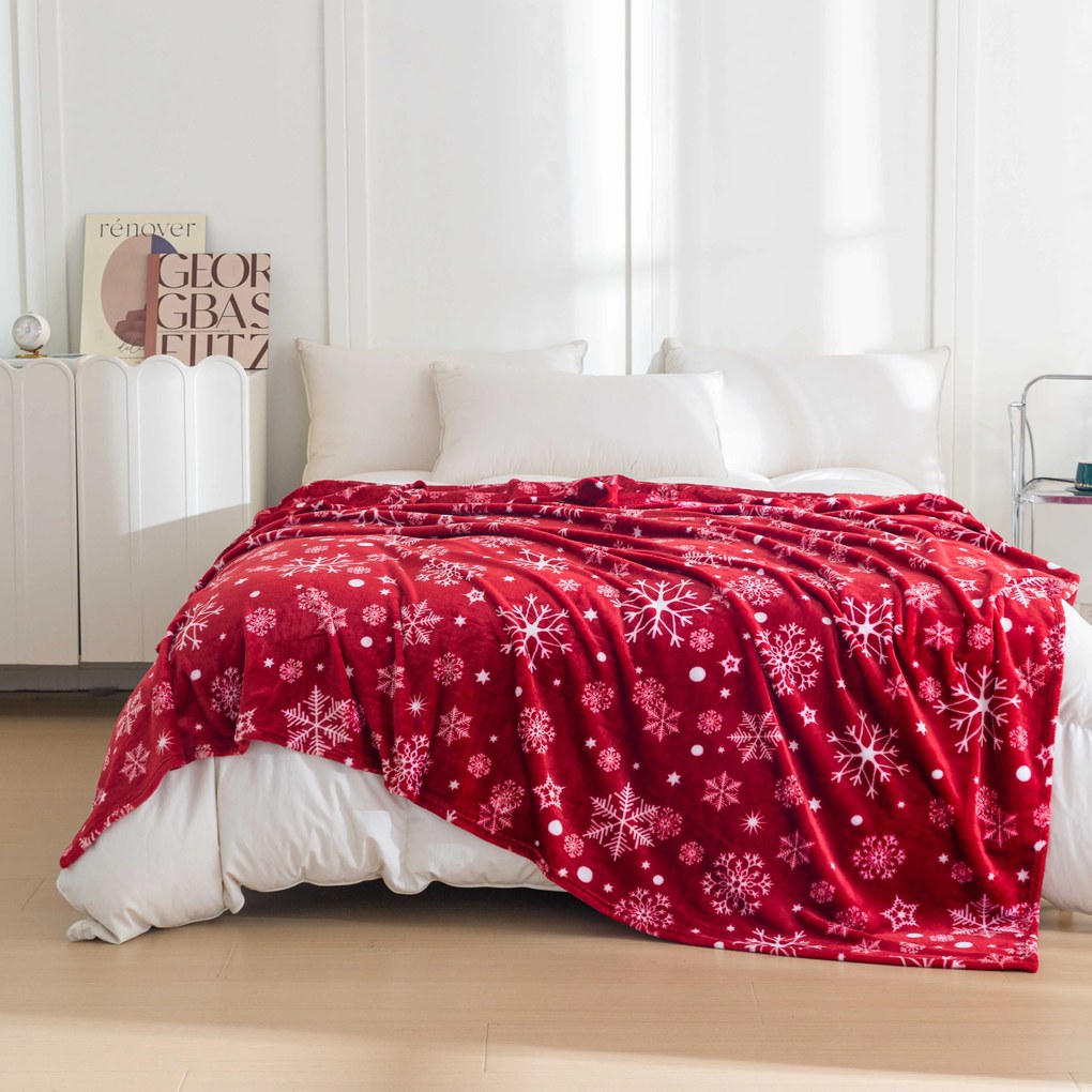 Czerwony świąteczny mikropluszowy koc SNOWFALL Rozmiar: 150 x 200 cm
