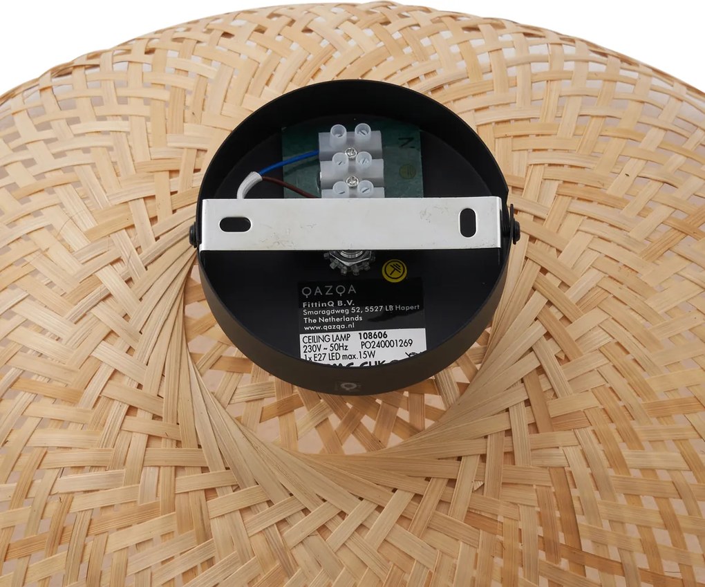 Lampa sufitowa w stylu art deco, czarna z naturalnym bambusem, 40 cm - Alka