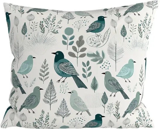 Bawełniana poszewka na poduszkę LEAFBIRD POLY 45x45 cm, biało-zielona