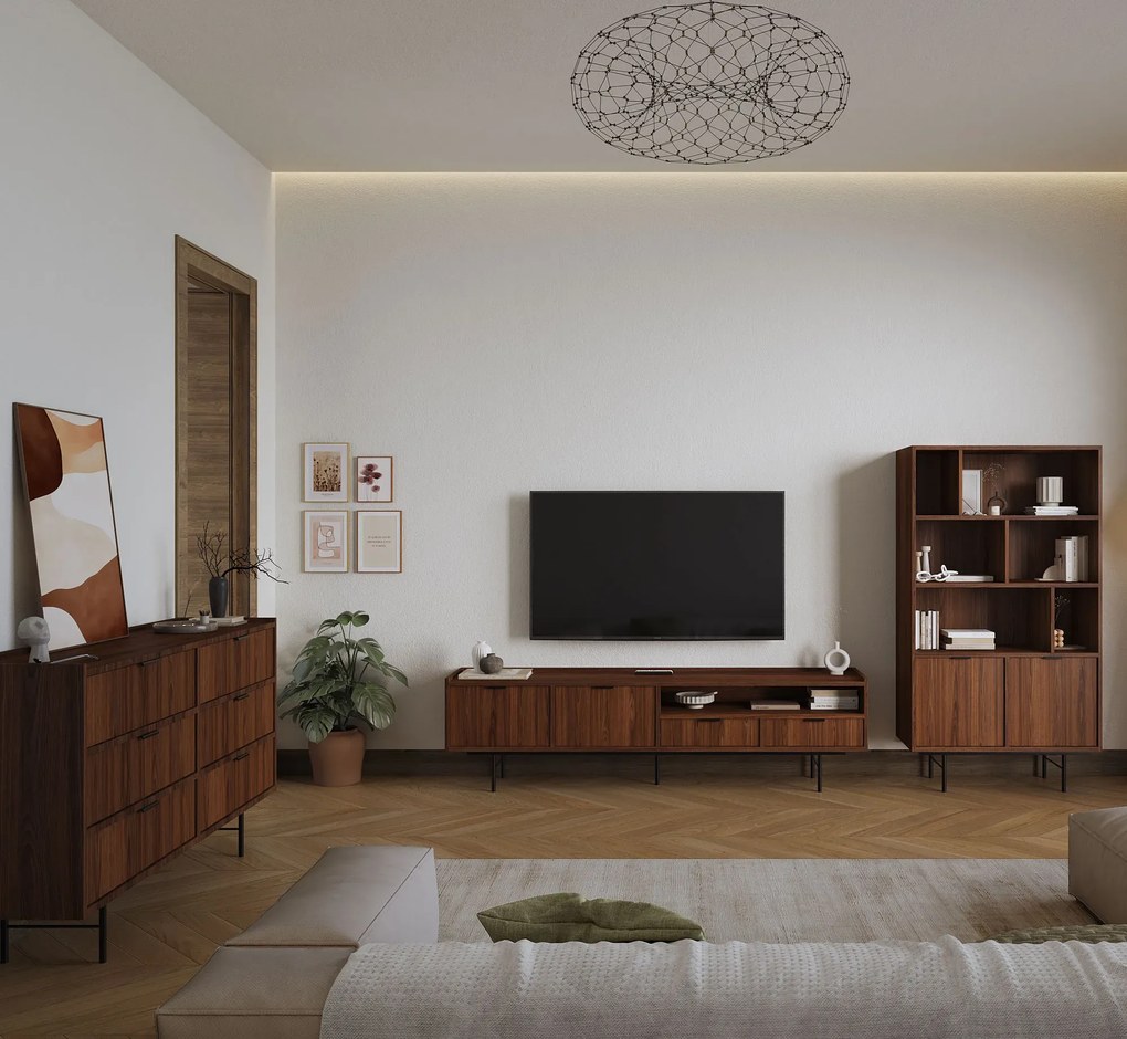 Regał loft na nóżkach z szafką orzech warmia N3-B15