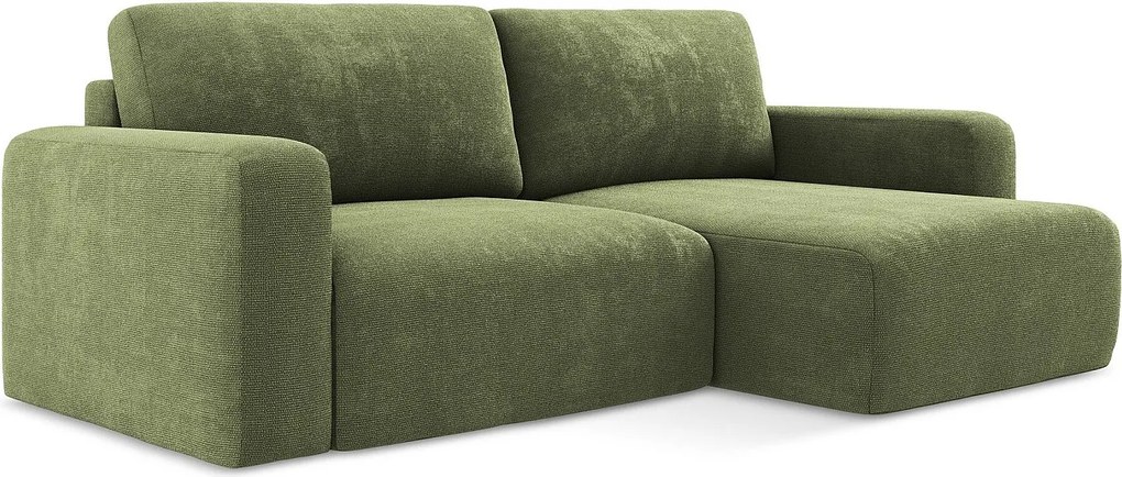 Narożnik prawostronny z funkcją spania - z tkaniny szenilowej - zielony - KONA