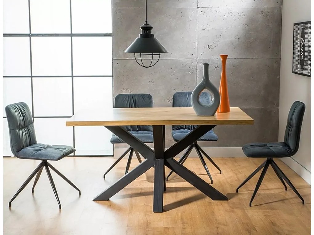 Czarny stół jadalniany z dębowym blatem CROSS 150x90