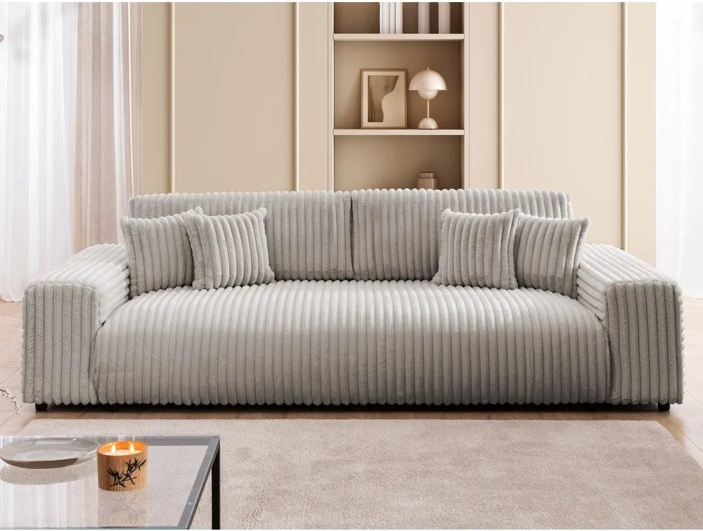 Jasnoszara sztruksowa rozkładana sofa ze schowkiem 260 cm Justin – Ropez