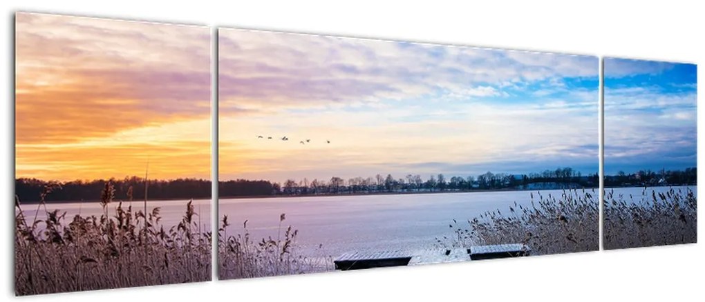 Obraz - Zamarznięte jezioro, Ełk, Mazury, Polska (170x50 cm)