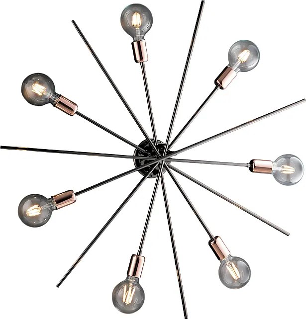 Lampa sufitowa Bloom, żelazo, chrom, czerń i miedź, 7 świateł, H.14 Ø95 BL200-PL7-NR