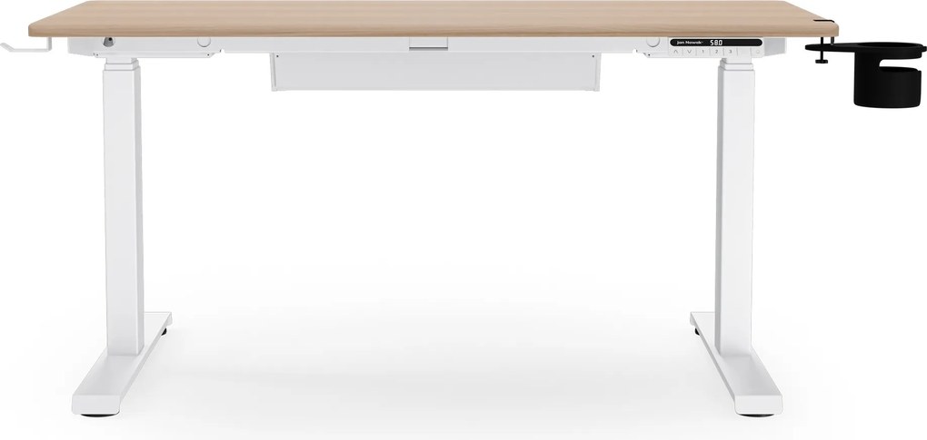 Biurko elektryczne z regulacją wysokości ergonomiczne białe/dąb sonoma,1200x600 mm: ARIA
