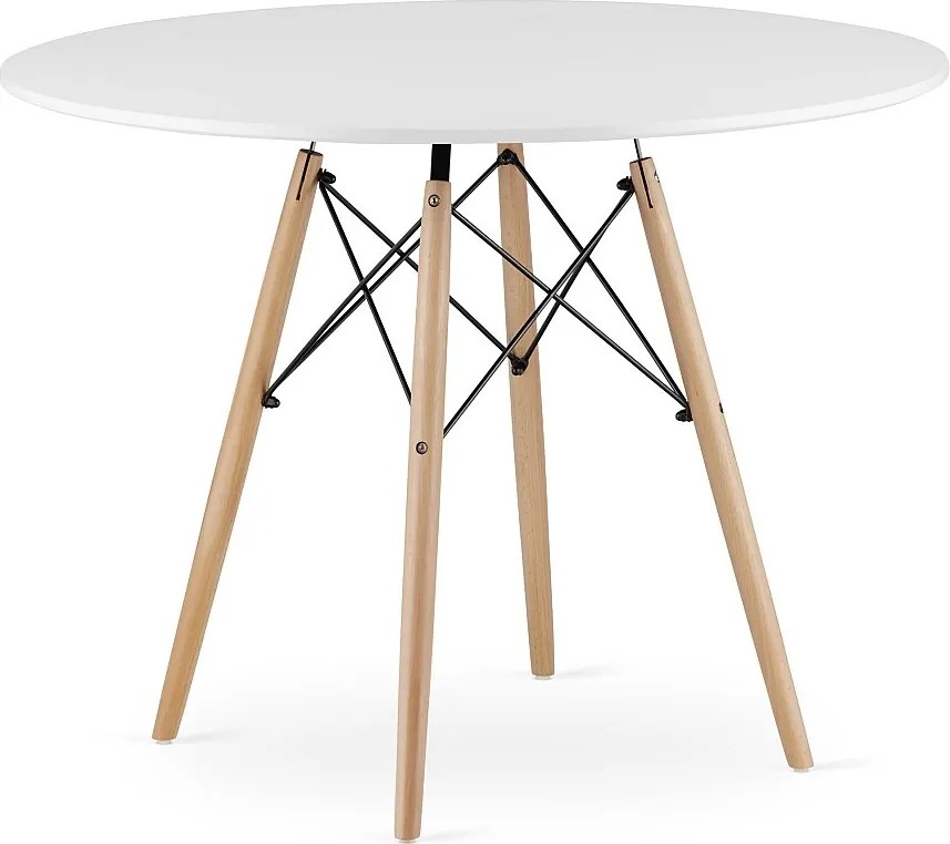 Okrągły stół Valora KOVA z białym MDF-em i nogami bukowymi