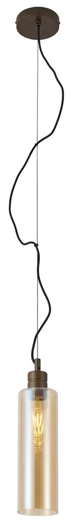 Lampa wisząca w stylu Hotel Chic ciemny brąz z bursztynowym szkłem - StavelotElegancki hotelowy Oswietlenie wewnetrzne